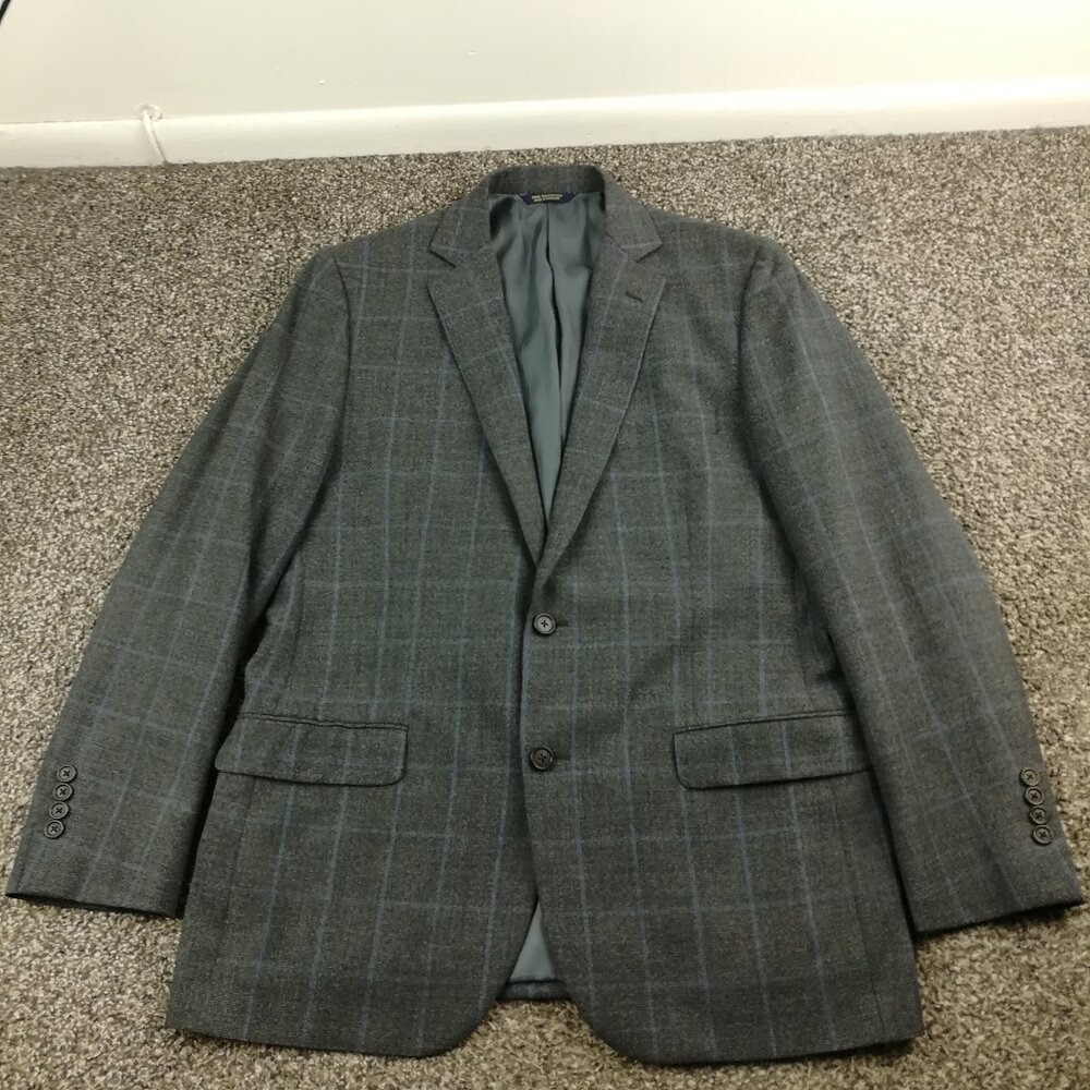 Brooks Brothers Sport Coat Italy Wool Windowpane Plaid Gray Blue 42R Fitzgerald - Picture 2 of 13
